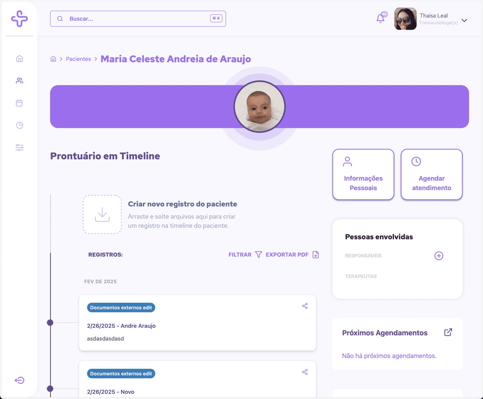Dashboard integrado facilitando o entendimento geral do paciente