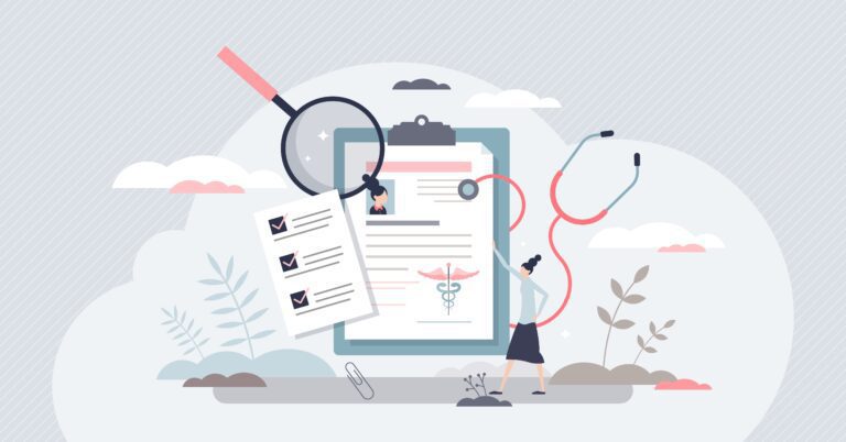 Medical history and health record documents for doctor tiny pers