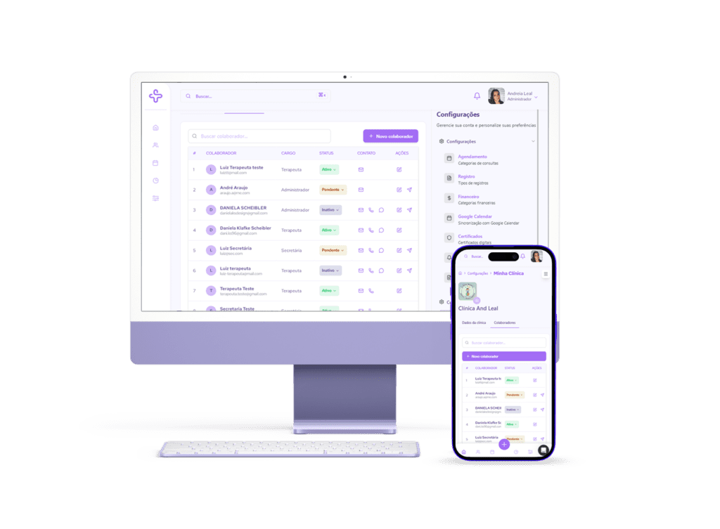 Dashboard de gestão para clínicas de reabilitação com múltiplos terapeutas